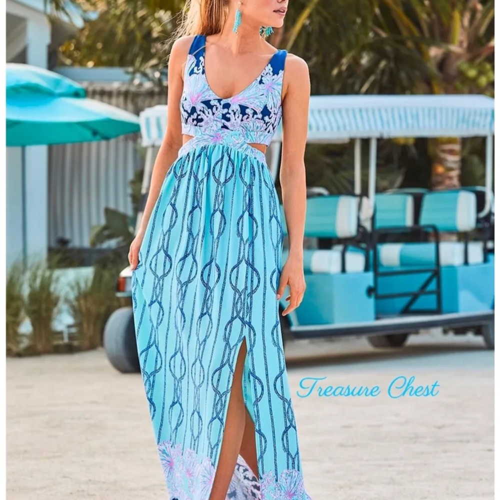 Lilly Pulitzer Marcia Maxi Dress 🦄 Aqua A Frayed Knot Size 2 - Picture 3 of 14